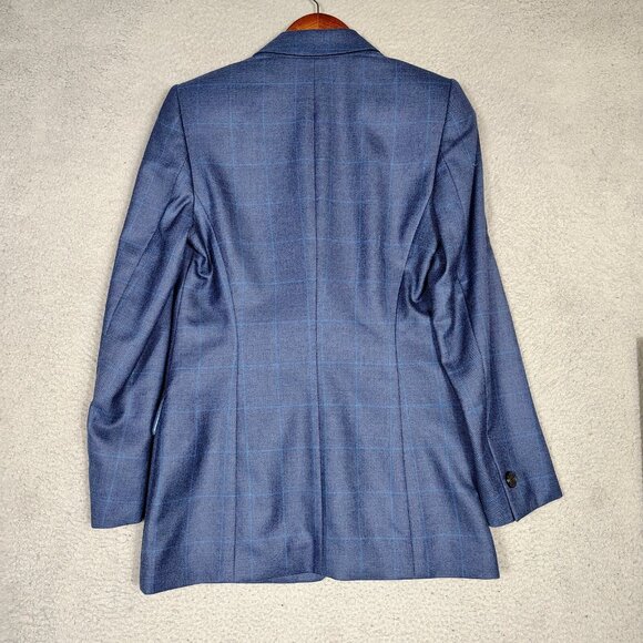 Escada Margaretha Ley Blazer Women 34 Blue Check 100% Cashmere Two-Button Jacket - Picture 2 of 14